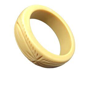 Vintage Carved Bangle Cream Color Plastic Delicate Wide Bracelet